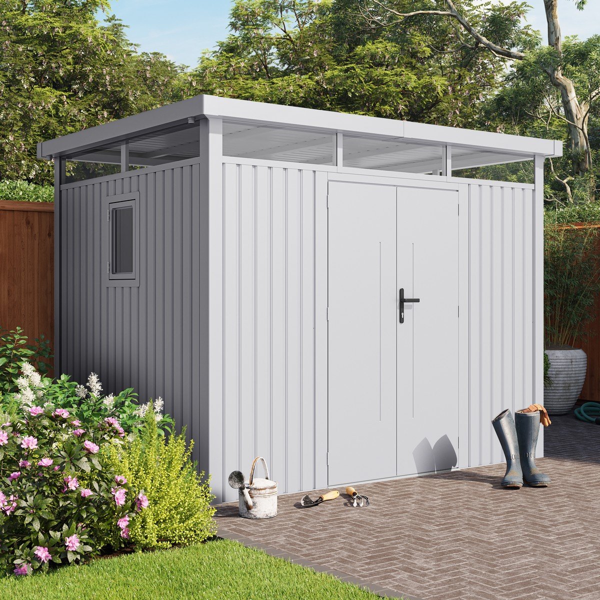 Lotus Titan Pent Metal Garden Shed - 10x8ft - White Price Comparisons | Compare The Build
