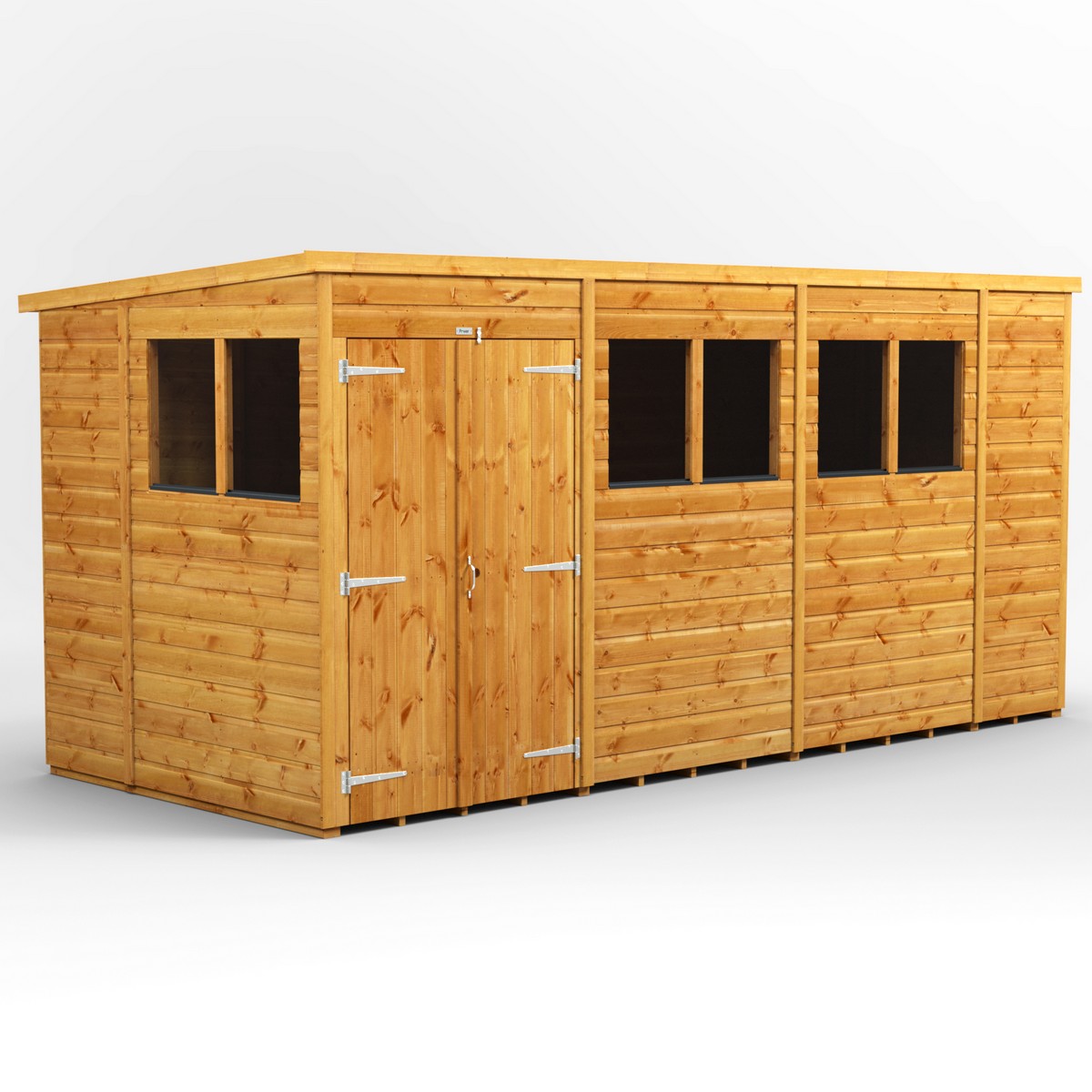 Powersheds Pent Roof Double Door Garden Shed 14ft x 6ft - Golden Brown Price Comparisons | Compare The Build