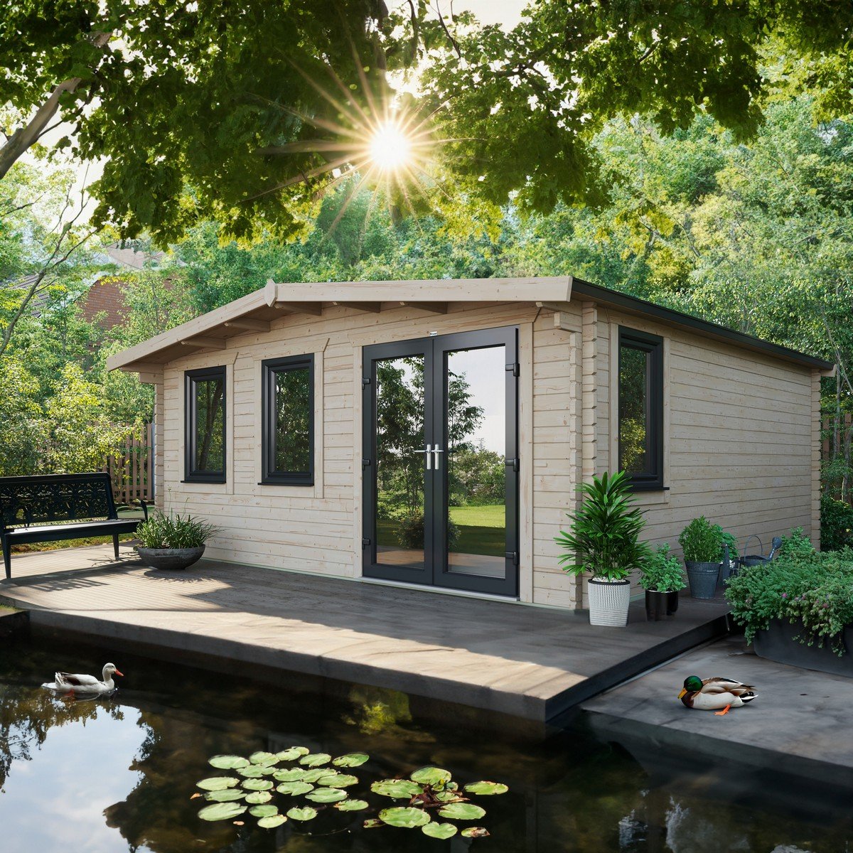 Powersheds Chalet Log Cabin 18ft x 18ft (Doors to Right) 44mm Log Thickness Price Comparisons | Compare The Build