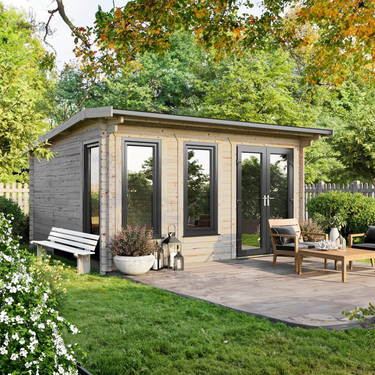 Powersheds Apex Roof Log Cabin 16ft x 16ft (Doors to Right) 44mm Log Thickness Price Comparisons | Compare The Build